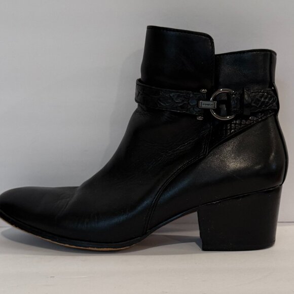Coach Paulina Black Leather Ankle Boots Embossed Snake Belt Booties Size 9 B - Picture 7 of 12